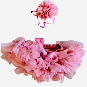 Pink Layered Ruffle Bottom Tutu with headband Handmade Sz 3-6 months